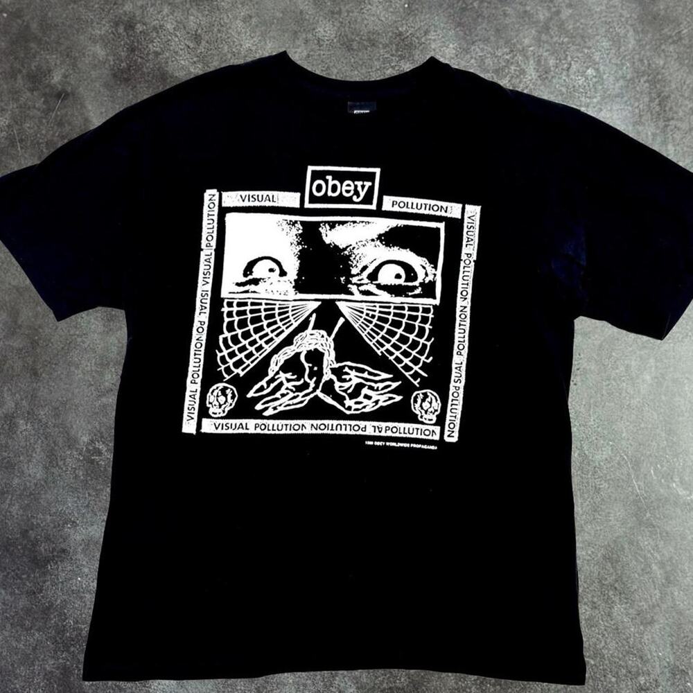 Black Obey tee with white front graphic